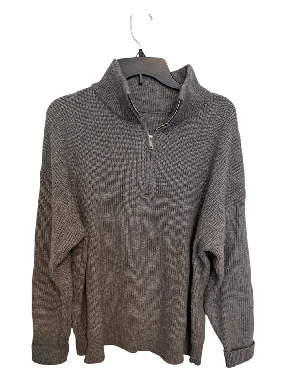 Half-Zip Ribbed Sweater - Gray
